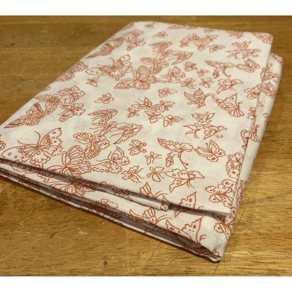 Vintage Sears Roebuck Twin Muslim Permaprest Butterfly Orange Print Flat Sheet‎